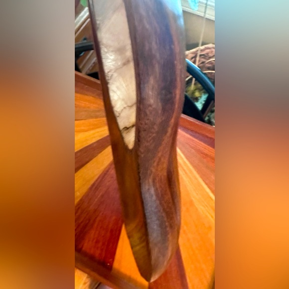 Vintage MCM Napco Monkeypod wood bowl/tray w Mother of Pearl bowl compartment - Picture 5 of 6